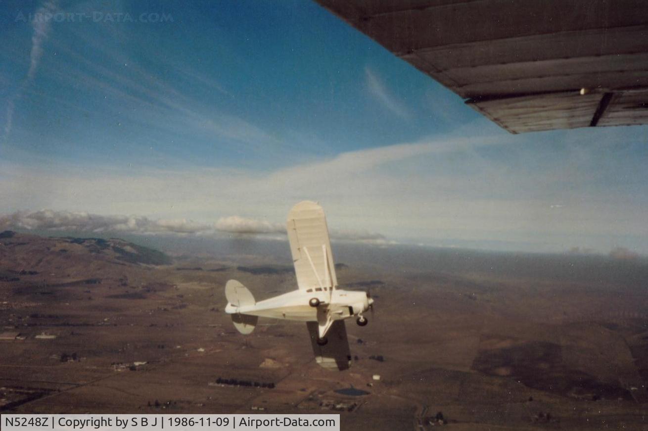 N5248Z, 1961 Piper PA-22-108 Colt C/N 22-8931, 48Z flying in the Livermore valley,Calif in 1986.After many hours in Taylorcrafts & Aeroncas, I enjoyed the nice roll rate of 48Z.Photo plane was Champ N4330C.