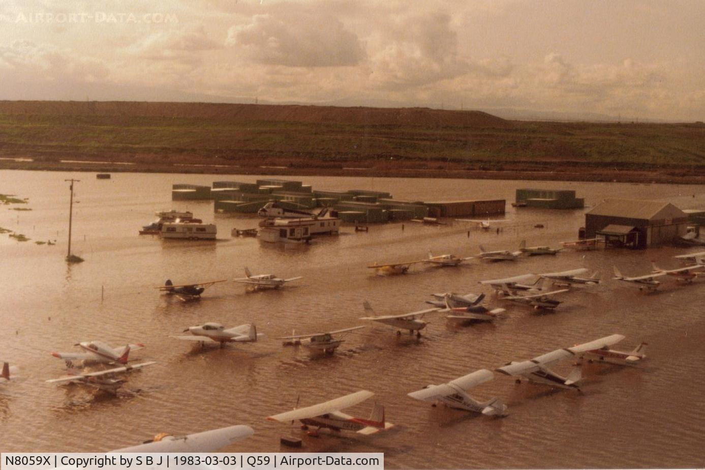 N8059X, 1961 Cessna 172B C/N 17248559, 59X-middle row between champ & cherokee-at the Fremont airport(temporary sea plane base) in 1983. Did not have to pay extra for the water!
