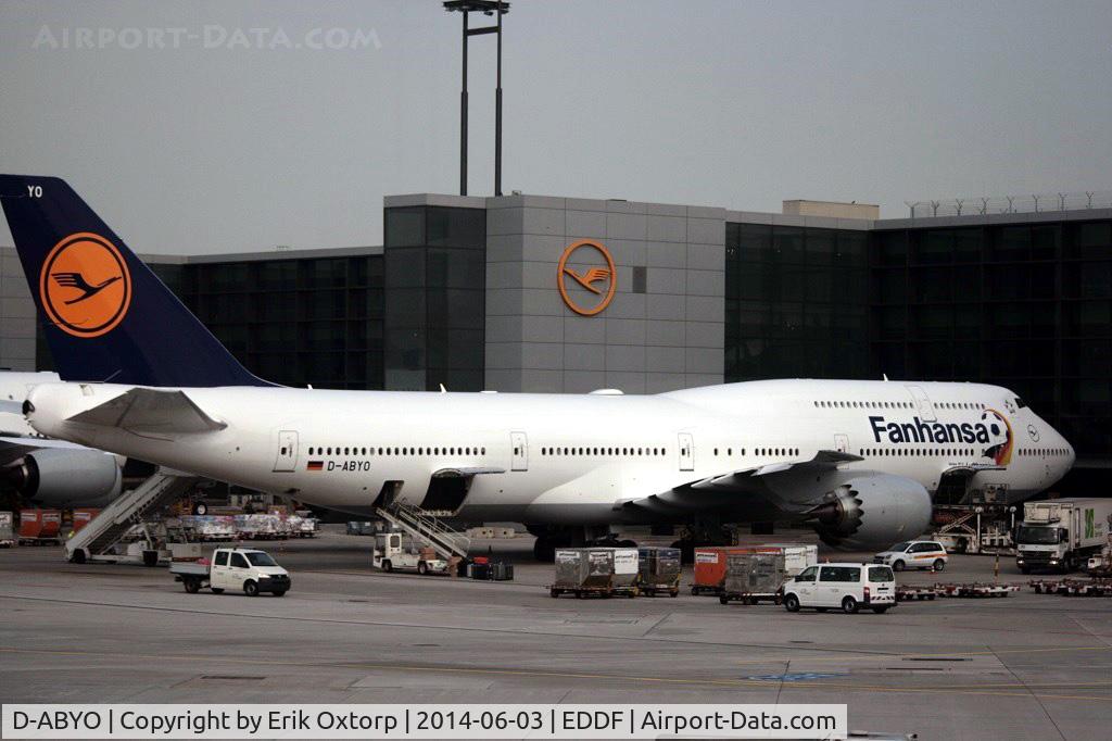 D-ABYO, 2014 Boeing 747-830 C/N 37841, D-ABYO in FRA
Note the Fanhansa title