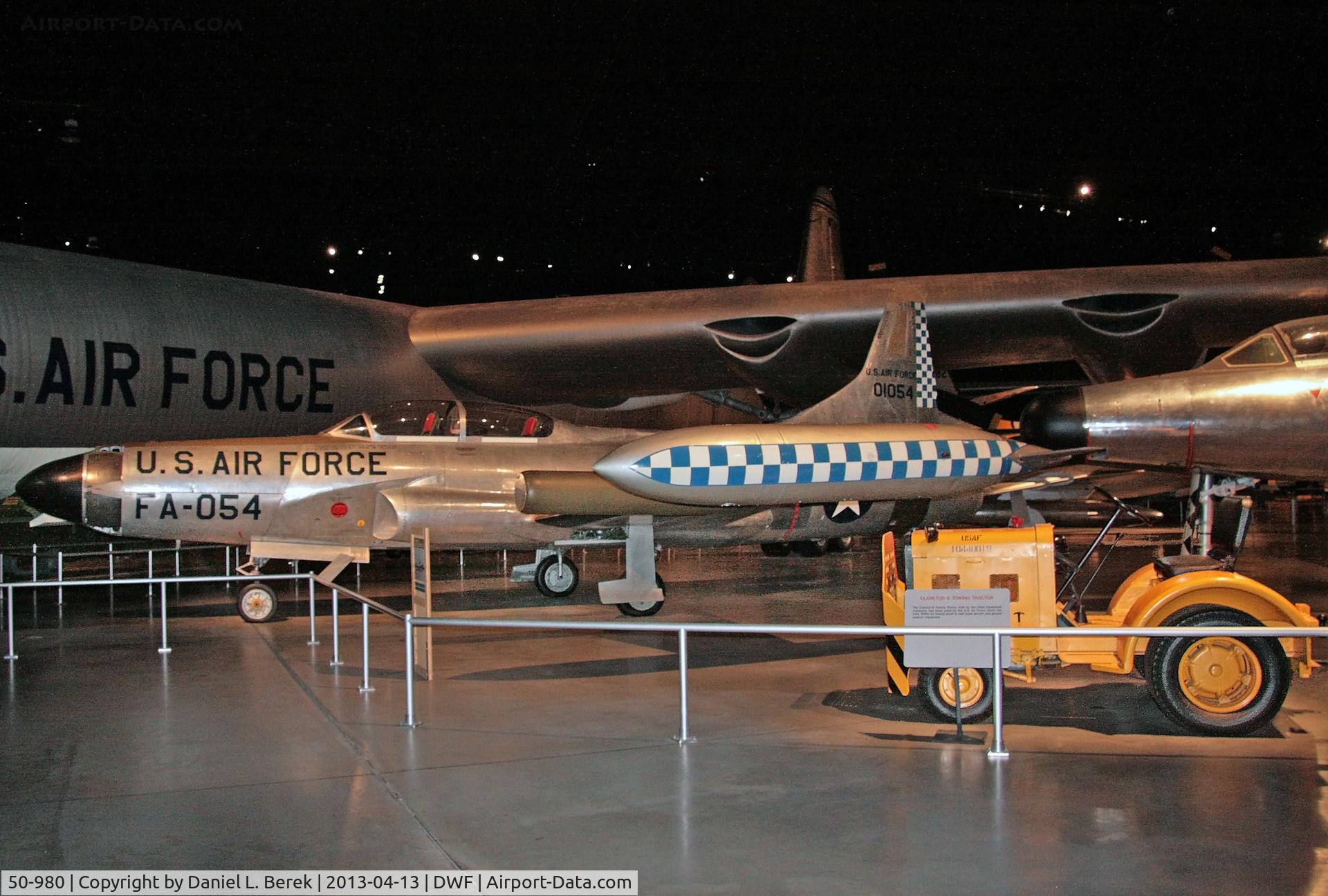 50-980, 1950 Lockheed F-94C-1-LO Starfire C/N 880-8025, Although this aircraft is painted in the markings of 50-1054, this is the aircraft's true identity.