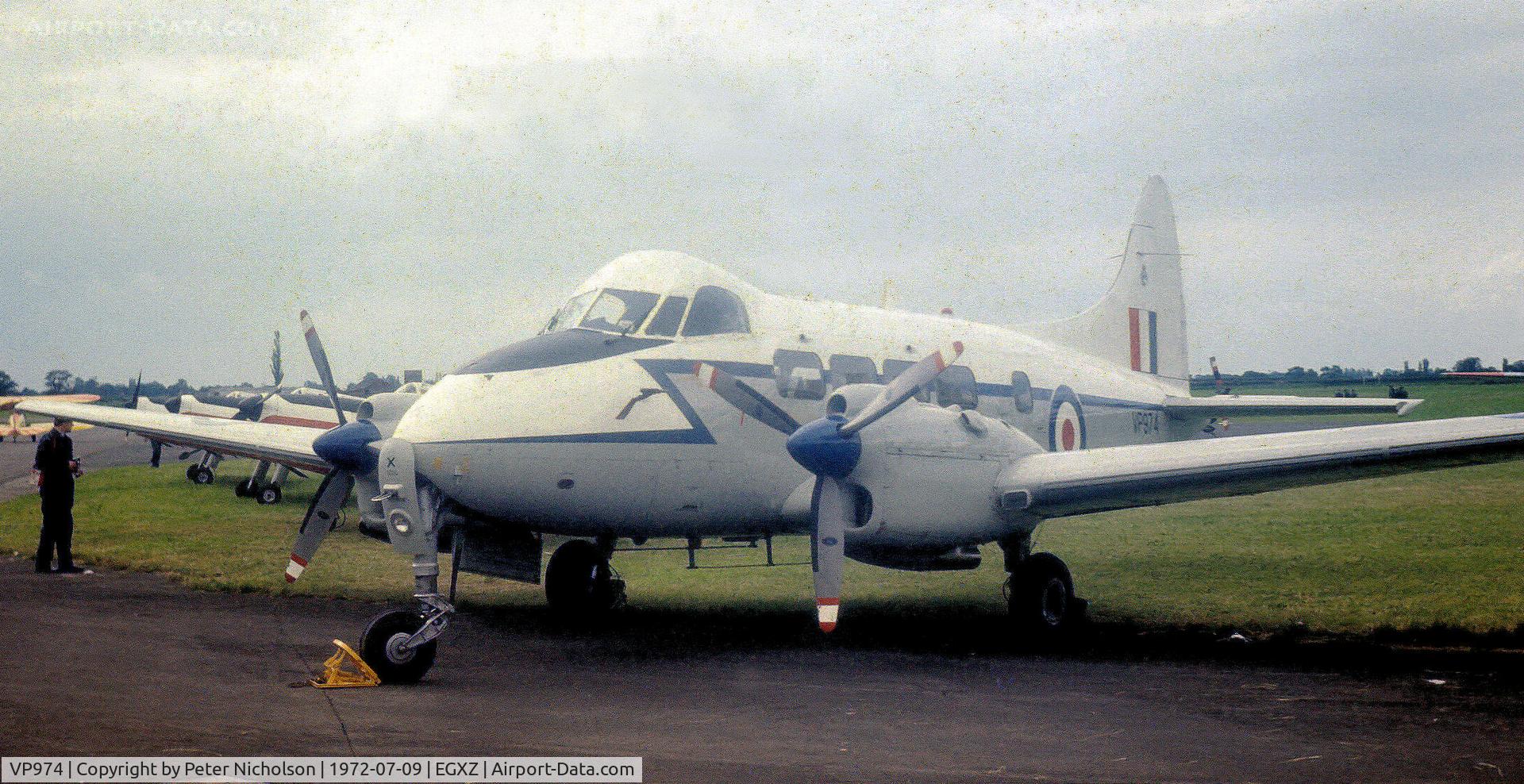 VP974, 1949 De Havilland DH-104 Devon C.2 C/N 04228, Devon C.2 of 26 Squadron on display at the 1972 RAF Topcliffe Airshow.