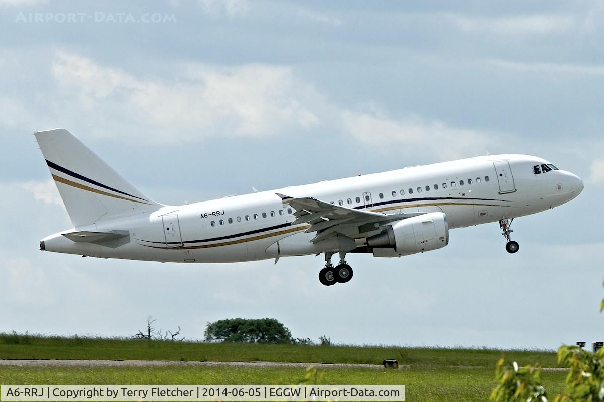 A6-RRJ, 2012 Airbus ACJ319 (A319-115/CJ) C/N 5277, Rotana Jet Aviation's 2012 Airbus A319-115XCJ, c/n: 5277 climbs out of Luton bound for New York