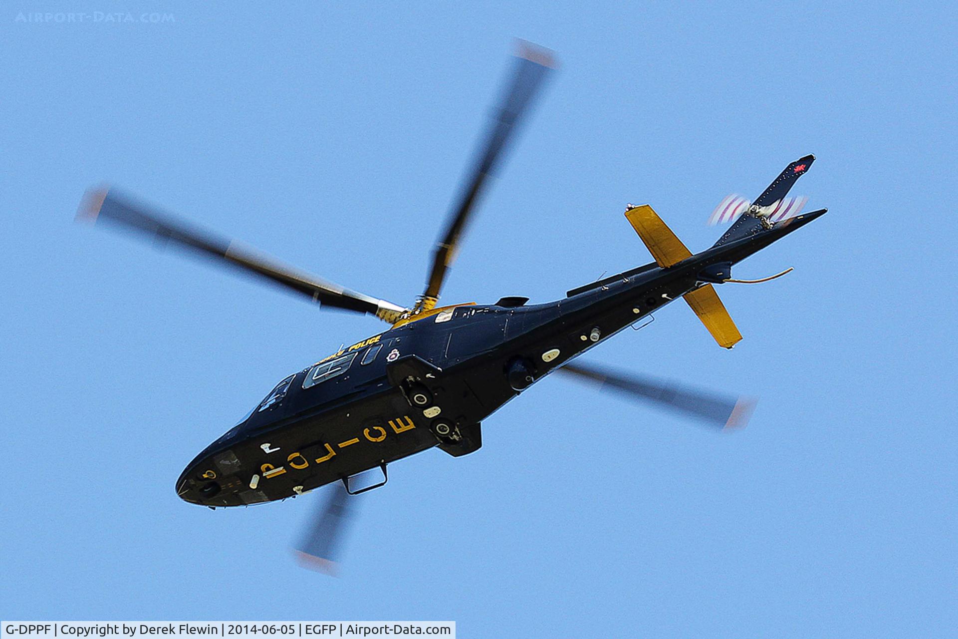 G-DPPF, 2003 Agusta A-109E Power C/N 11216, Dyfed Powys Police Force, Air Support Unit Helicopter seen shortly after lifting from its base at Pembrey, overflying EGFP.