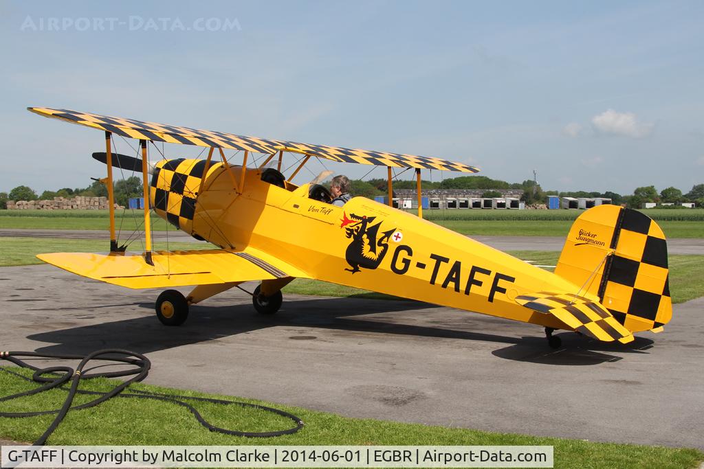 G-TAFF, 1957 CASA 1-131E Jungmann C/N 1129, CASA 1-131E Jungmann at The Real Aeroplane Company's Biplane and Open Cockpit Fly-In, Breighton Airfield, June 1st 2014.