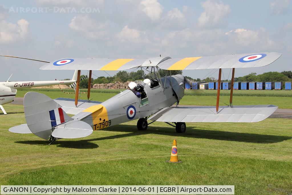 G-ANON, 1941 De Havilland DH-82A Tiger Moth II C/N 84270, De Havilland DH-82A Tiger Moth II at The Real Aeroplane Club's Biplane and Open Cockpit Fly-In, Breighton Airfield, June 1st 2014.