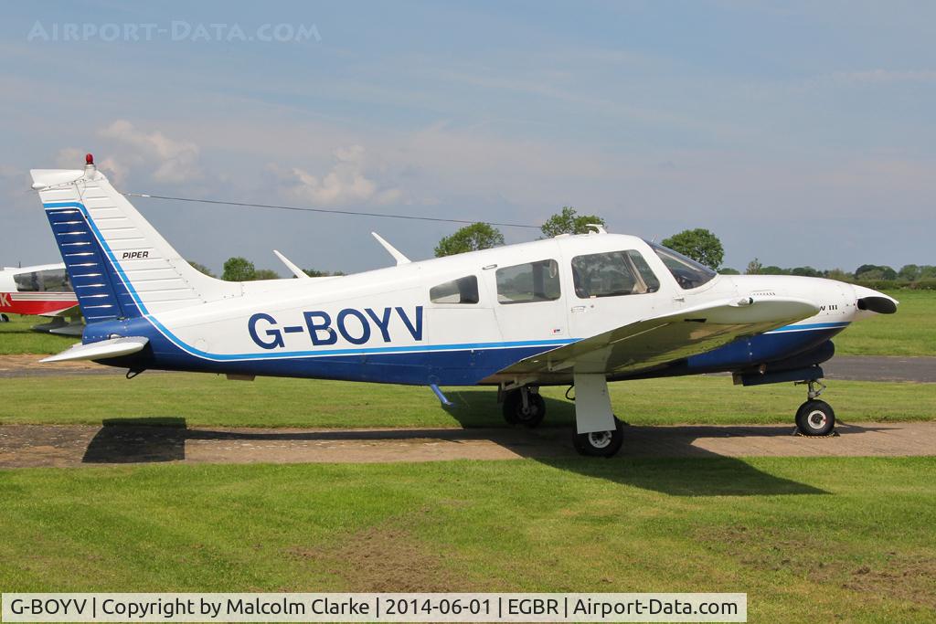G-BOYV, 1977 Piper PA-28R-201T Turbo Cherokee Arrow III C/N 28R-7703014, Piper PA-28R-201T Turbo Arrow III at The Real Aeroplane Club's Biplane and Open Cockpit Fly-In, Breighton Airfield, June 1st 2014.