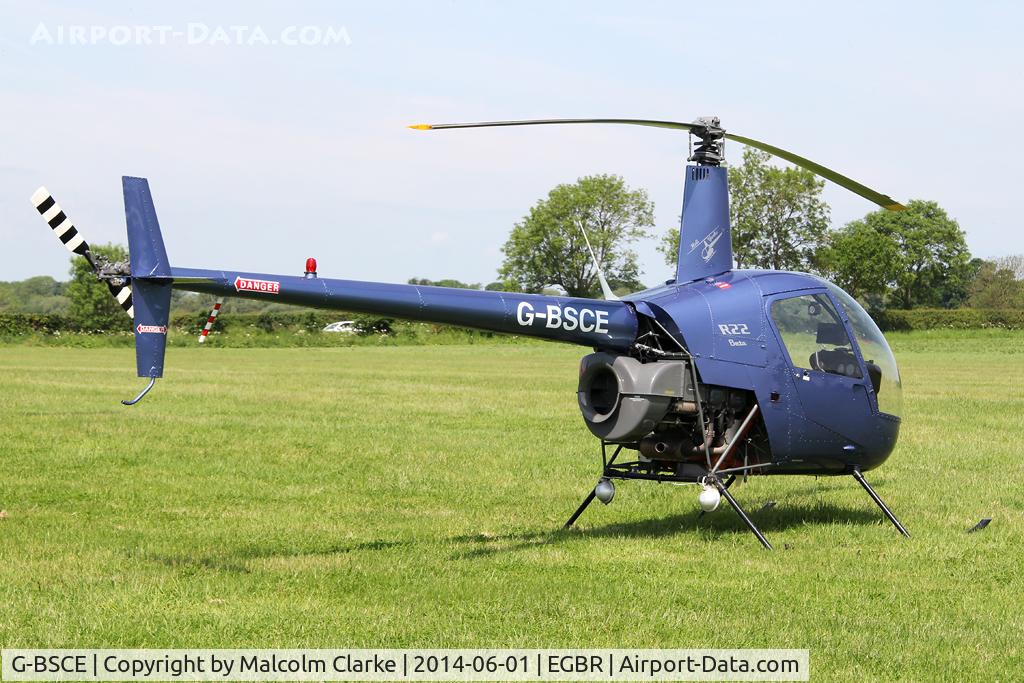 G-BSCE, 1989 Robinson R22 Beta C/N 1245, Robinson R22 Beta at The Real Aeroplane Club's Biplane and Open Cockpit Fly-In, Breighton Airfield, June 1st 2014.