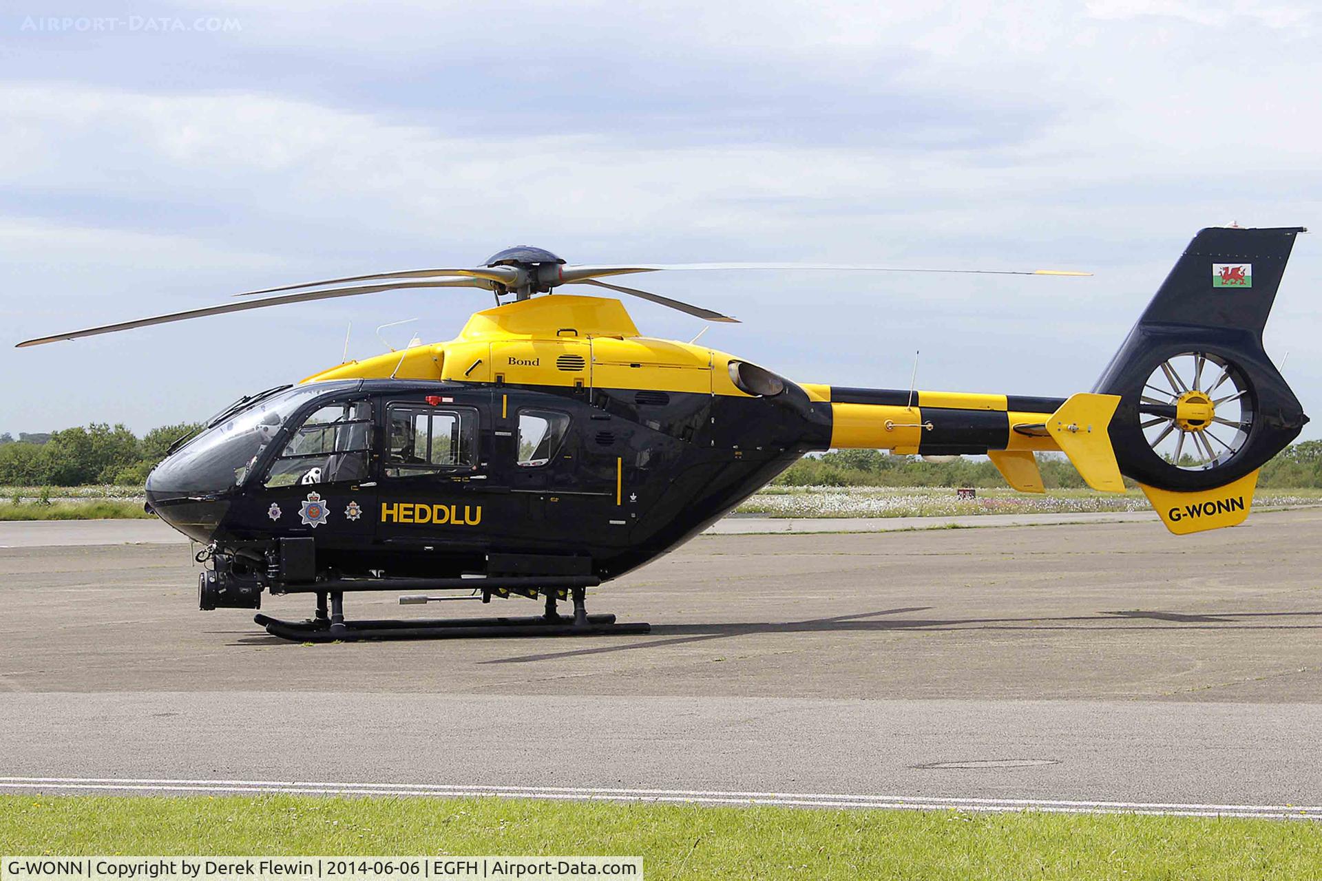 G-WONN, 2007 Eurocopter EC-135T-2+ C/N 0597, South and East Wales Police Air Support helicopter, Police 32, seen at EGFH.