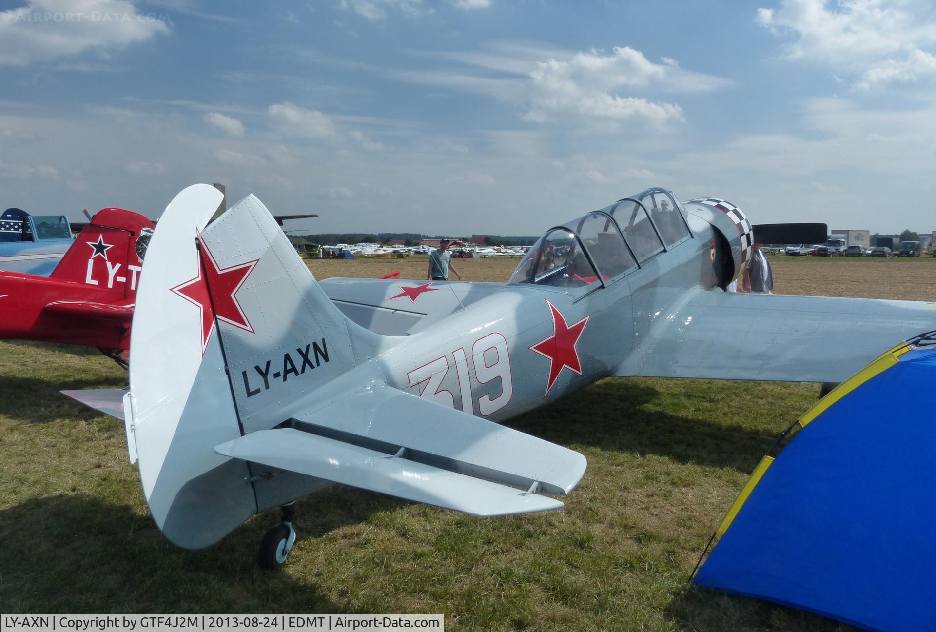 LY-AXN, Yakovlev Yak-52 C/N 889204, LY-AXN '319'  Soviet AF c/s at Tannheim 24.8.13