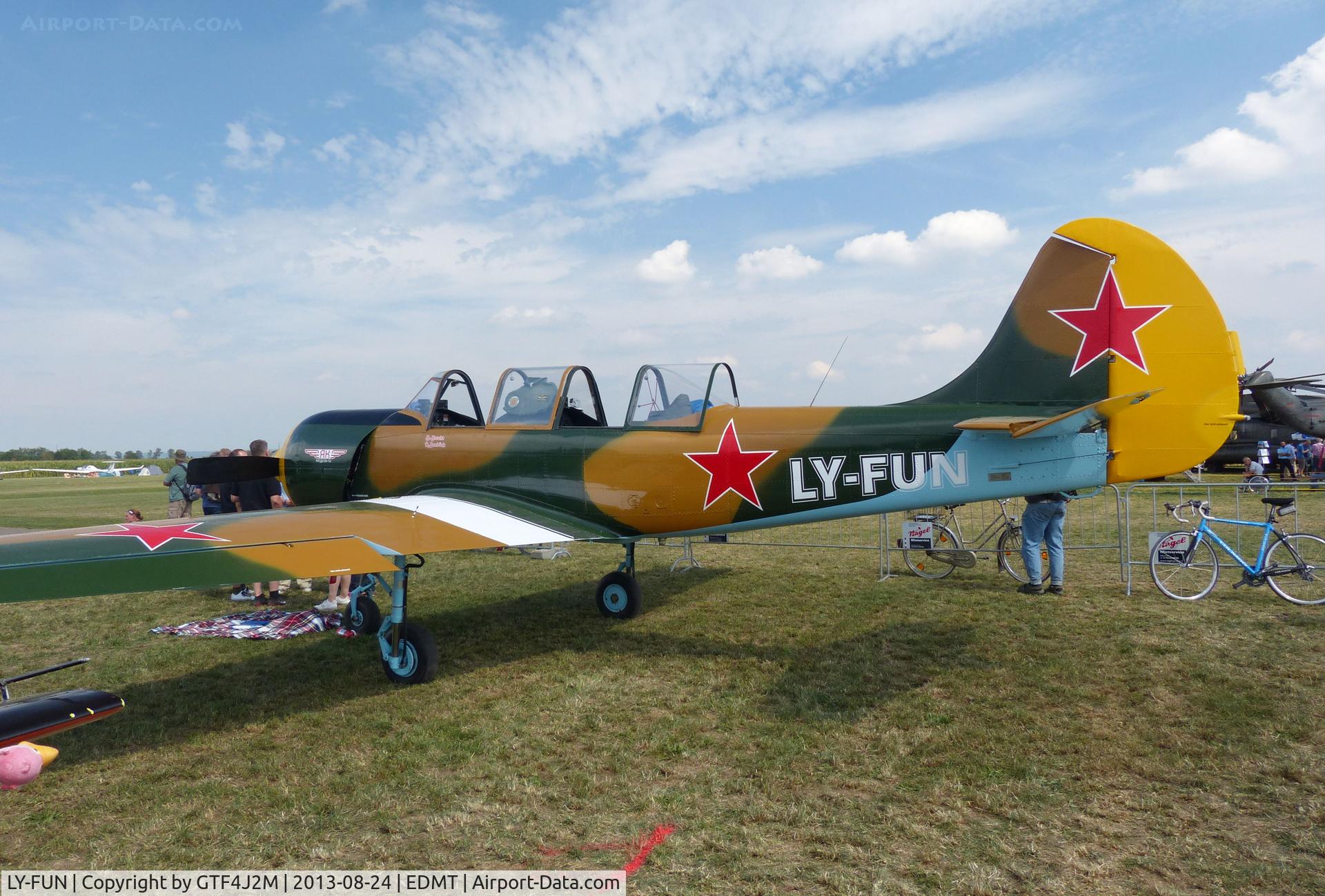 LY-FUN, 1986 Yakovlev Yak-52 C/N 867211, LY-FUN  Soviet AF c/s at Tannheim 24.8.13
