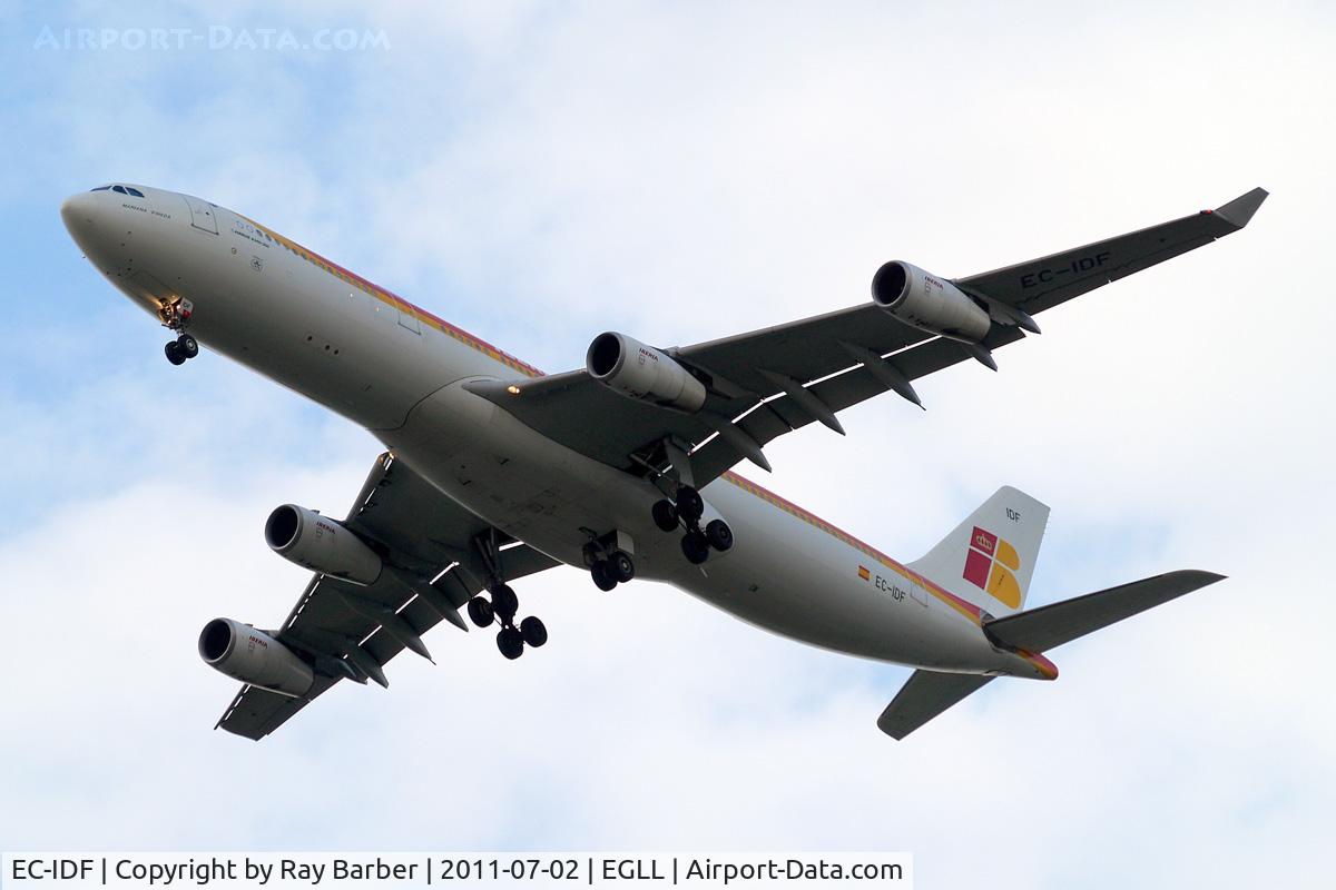 EC-IDF, 2002 Airbus A340-313X C/N 474, Airbus A340-313X [474] (Iberia) Home~G 02/07/2011. On approach 27R.