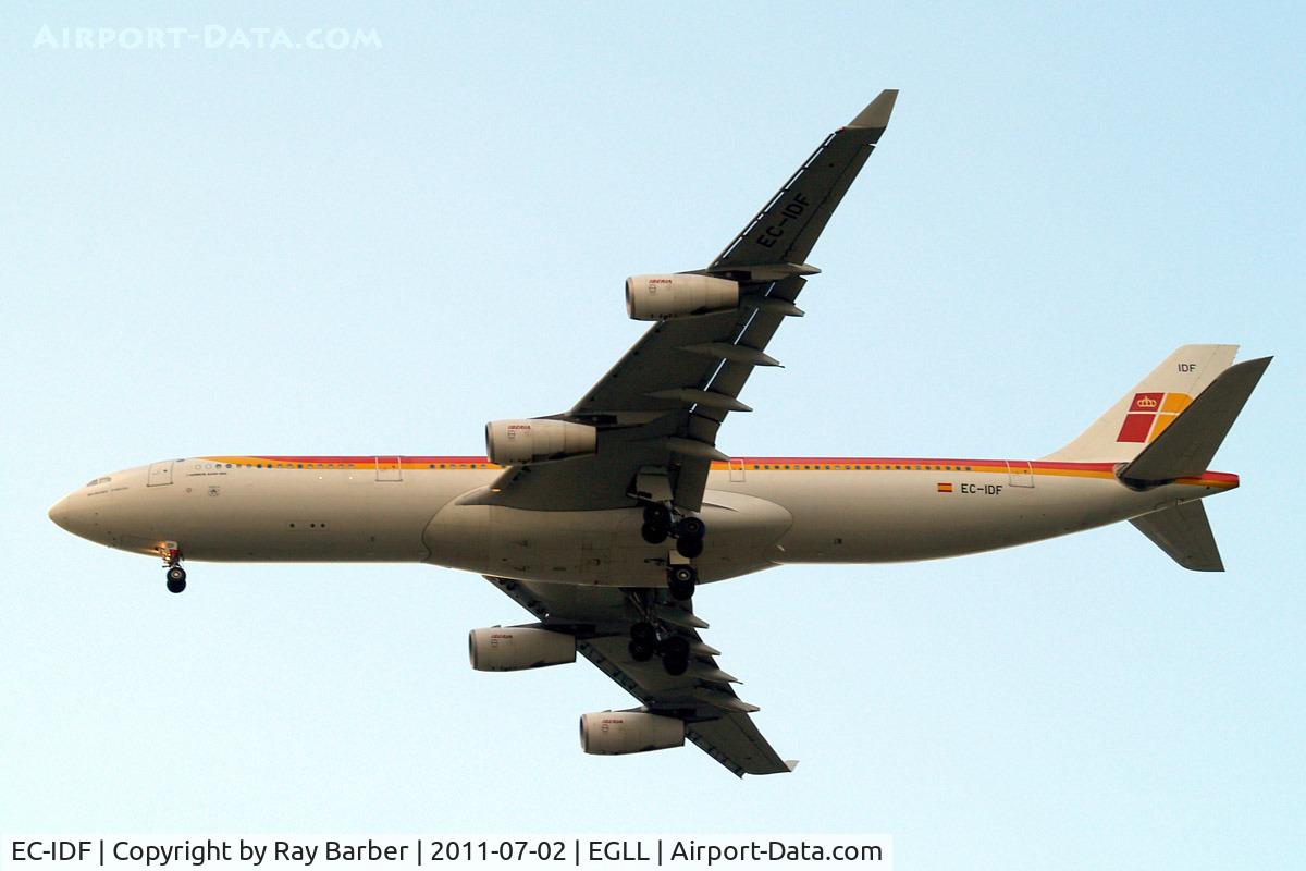 EC-IDF, 2002 Airbus A340-313X C/N 474, Airbus A340-313X [474] (Iberia) Home~G 02/07/2011. On approach 27R.