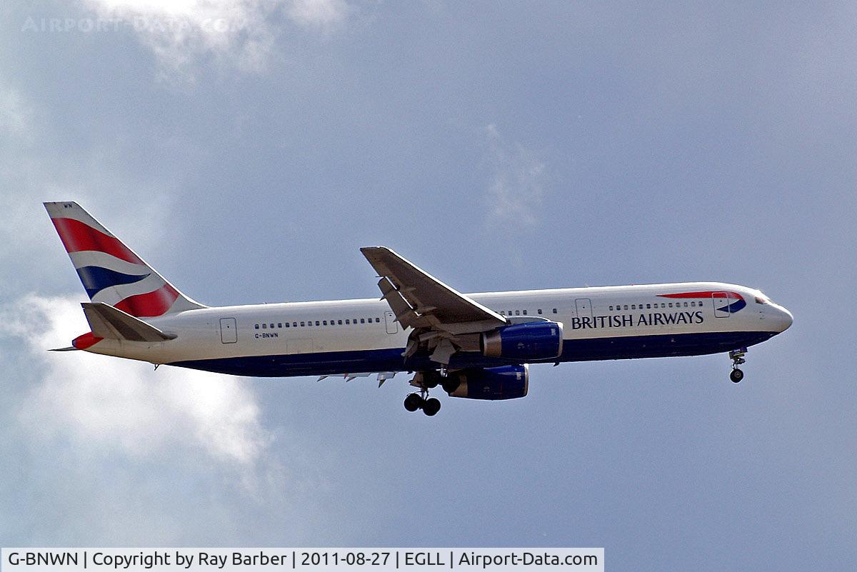 G-BNWN, 1991 Boeing 767-336 C/N 25444, Boeing 767-336ER [25444] (British Airways) Home~G 27/08/2011. On approach 27L.