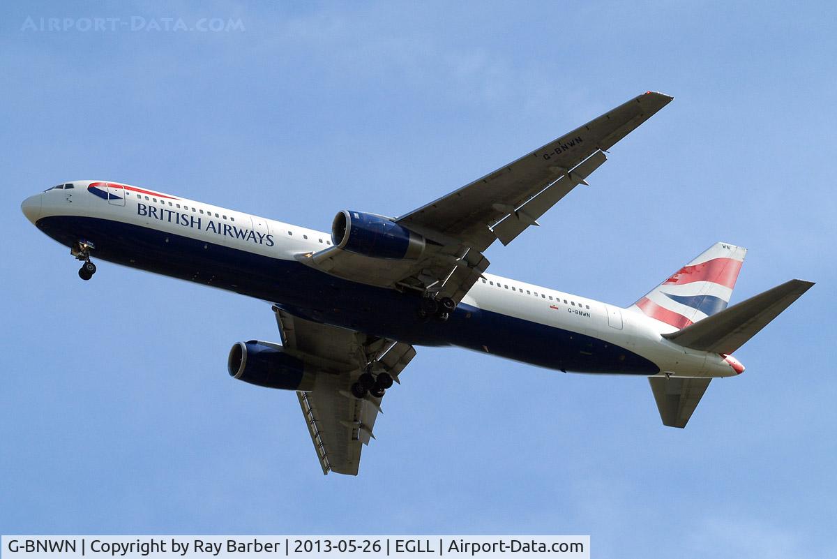 G-BNWN, 1991 Boeing 767-336 C/N 25444, Boeing 767-336ER [25444] (British Airways) Home~G 26/05/2013. On approach 27R.