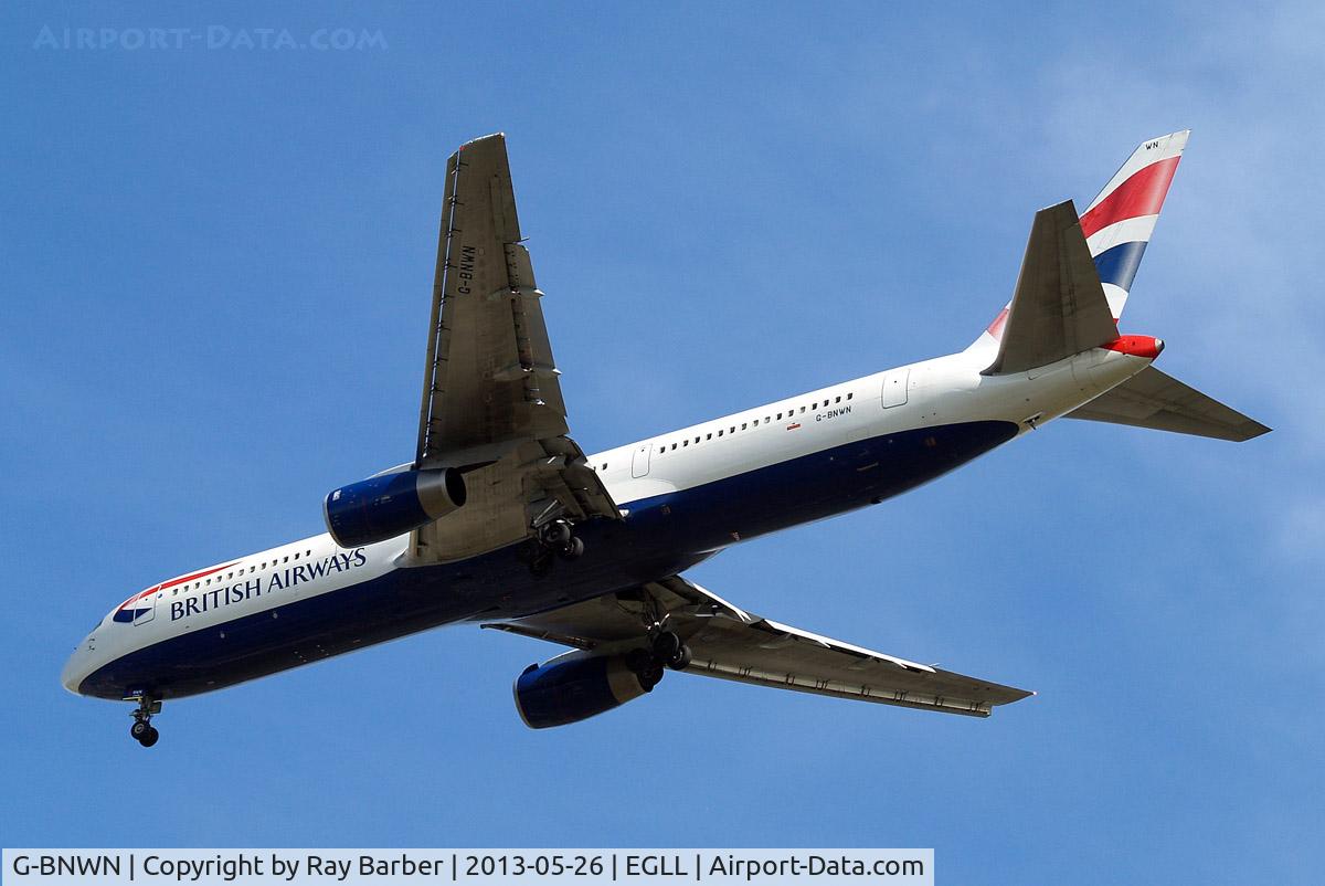 G-BNWN, 1991 Boeing 767-336 C/N 25444, Boeing 767-336ER [25444] (British Airways) Home~G 26/05/2013. On approach 27R.