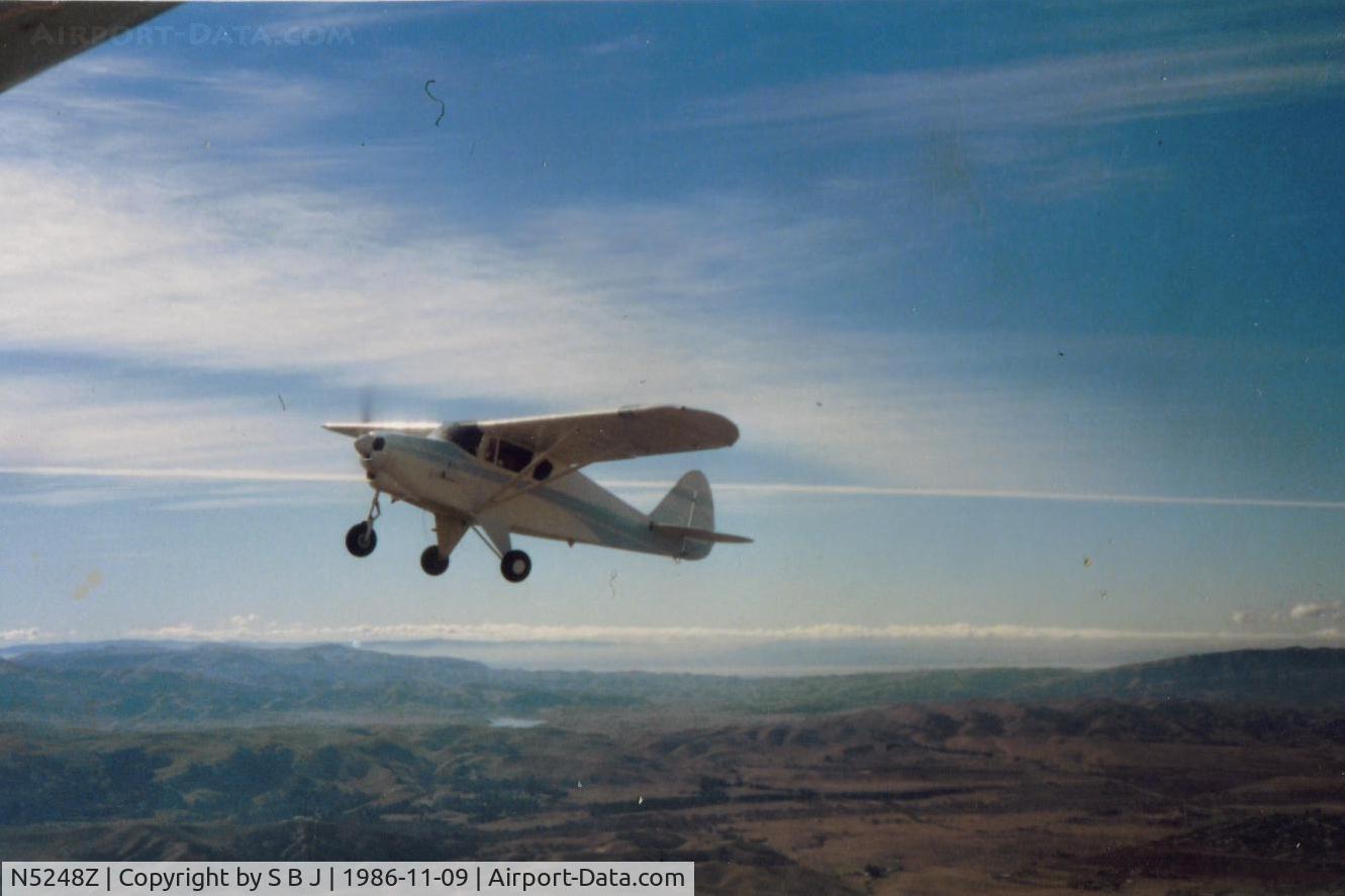 N5248Z, 1961 Piper PA-22-108 Colt C/N 22-8931, 48Z in slow flight over the south side of the Livermore Valley in Calif. The SF Bay Area is seen in the distance.       1986