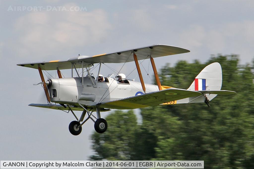 G-ANON, 1941 De Havilland DH-82A Tiger Moth II C/N 84270, De Havilland DH-82A Tiger Moth II at The Real Aeroplane Club's Biplane and Open Cockpit Fly-In, Breighton Airfield, June 1st 2014.