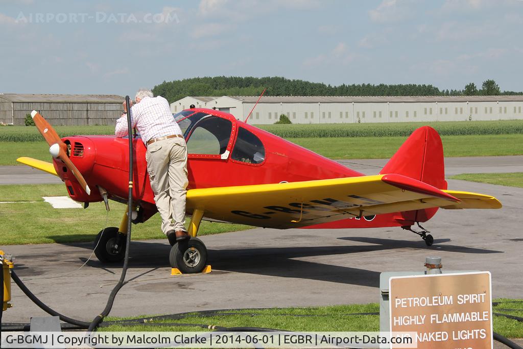 G-BGMJ, 1952 Gardan GY-201 Minicab C/N 12, At the re-fuelling station. Gardan GY-201 Minicab at The Real Aeroplane Club's Biplane and Open Cockpit Fly-In, Breighton Airfield UK, June 1st 2014.