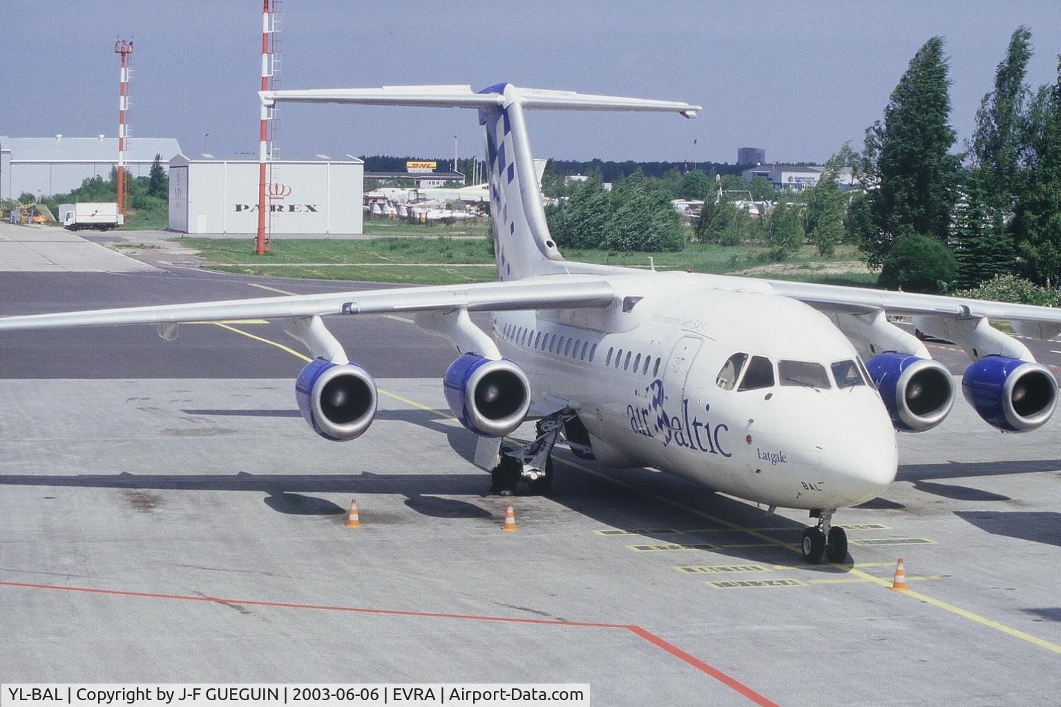 YL-BAL, 1993 British Aerospace Avro 146-RJ70 C/N E1224, YL-BAL waiting at Riga airport.