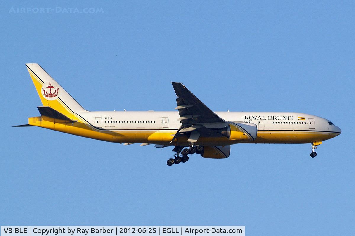 V8-BLE, 2001 Boeing 777-212/ER C/N 28526, Boeing 777-212ER [28526] (Royal Brunei Airlines) Home~G 25/06/2012. On approach 27L.