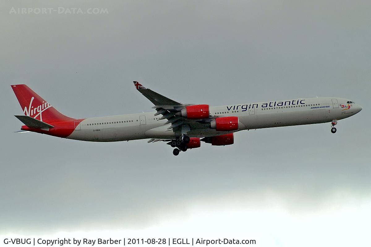 G-VBUG, 2007 Airbus A340-642 C/N 804, Airbus A340-642 [804] (Virgin Atlantic) Home~G 28/08/2011. On approach 27L.