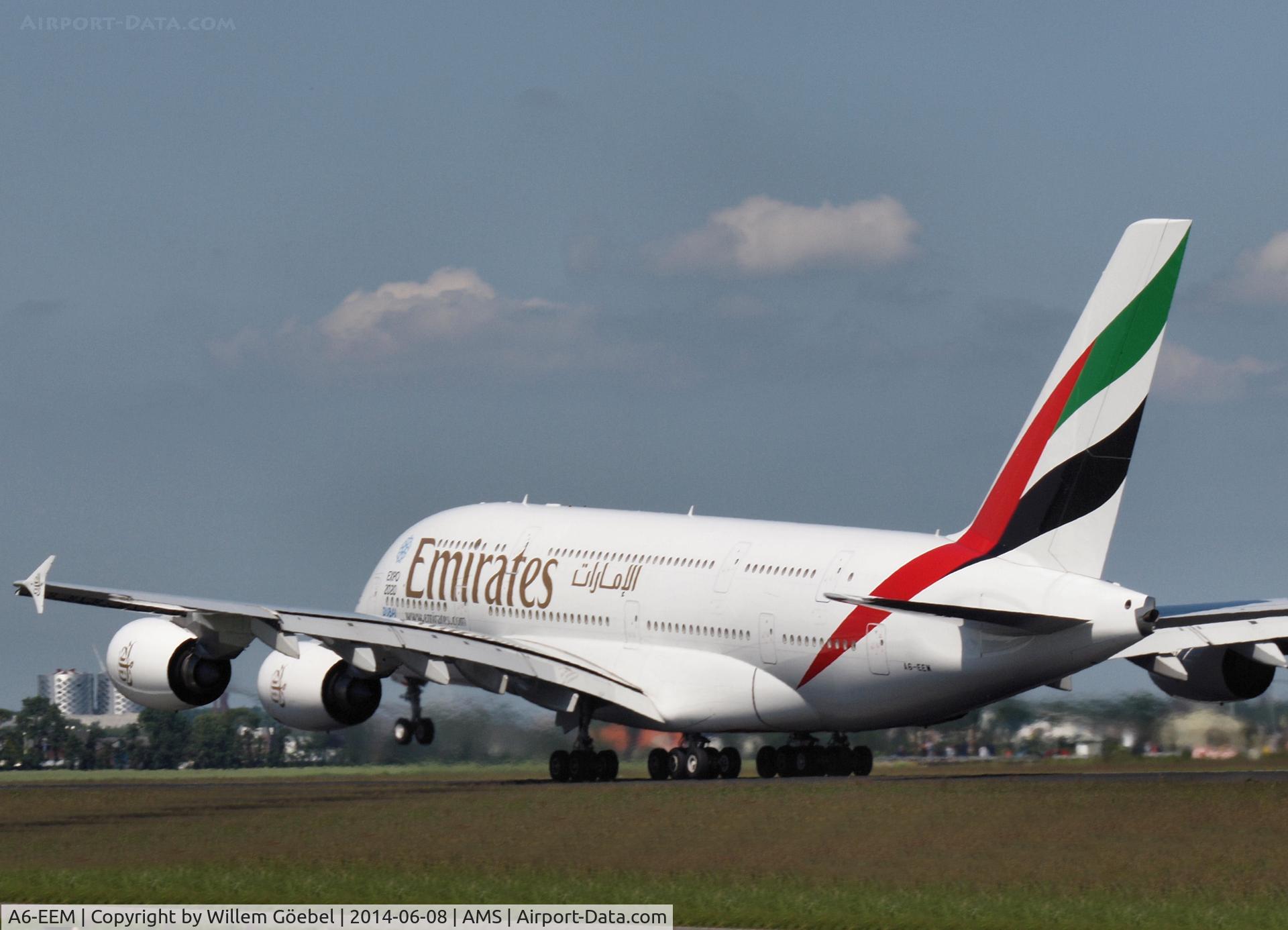 A6-EEM, 2013 Airbus A380-861 C/N 134, Take of from runway 36L of Amsterdam Schiphol Airport