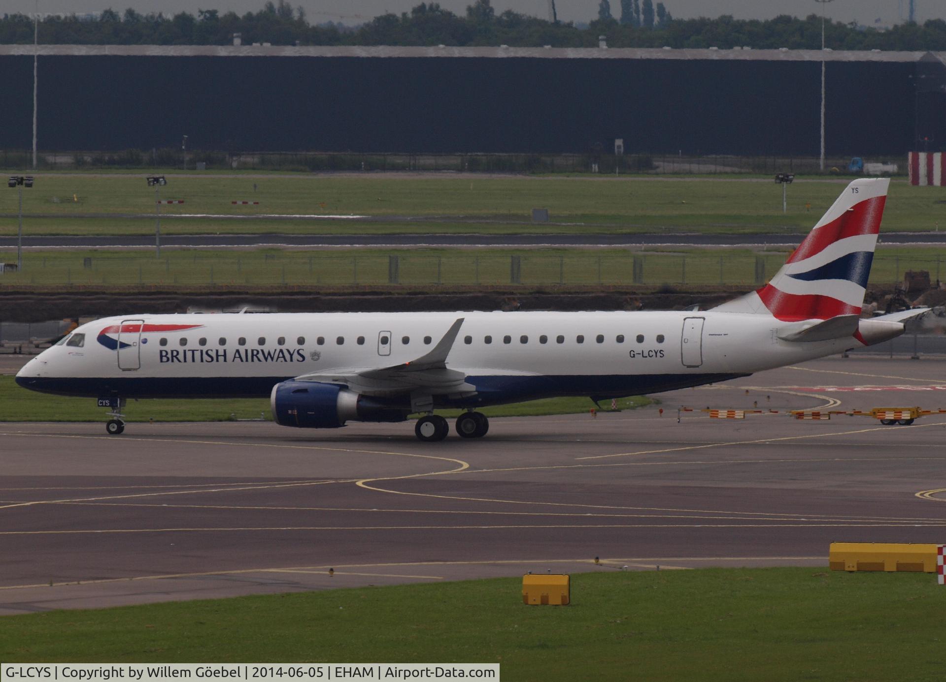 G-LCYS, 2014 Embraer 190SR (ERJ-190-100SR) C/N 19000663, Taxi to the gate of Schiphol Airport