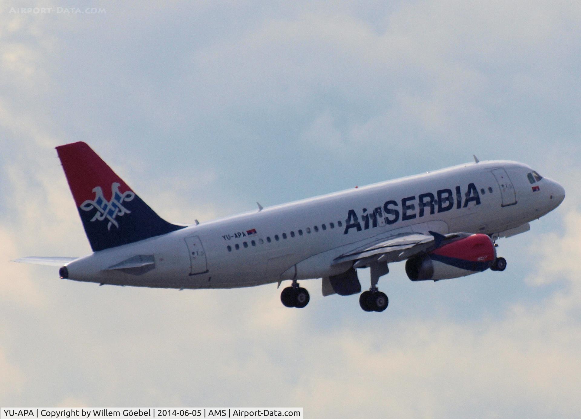 YU-APA, 2004 Airbus A319-132 C/N 2277, Take off from runway L18 of Schiphol Airport