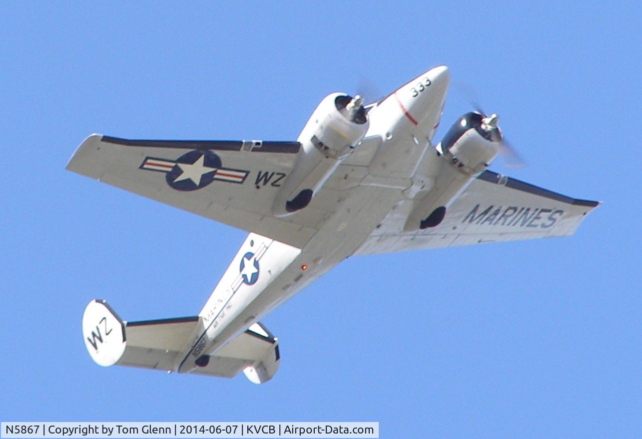 N5867, 1957 Beech E18S C/N BA-333, This Picture was taken from the Vacaville High School football field, just West of the Nut Tree Air Port.