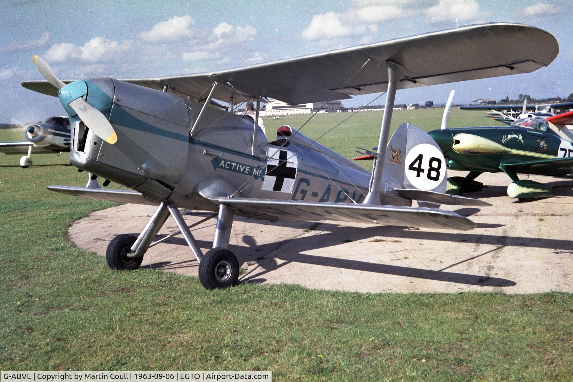 G-ABVE, 1932 Arrow Active 2 C/N 2, Taken at Rochester during a Tiger Club Air Show September 1963. It was 'dressed' as a German aircraft for a dog fight demonstration with G-ACDC which was crashed before it could take place. Taken on pre-release Ilford colour fim on a Voightlander Bessa.