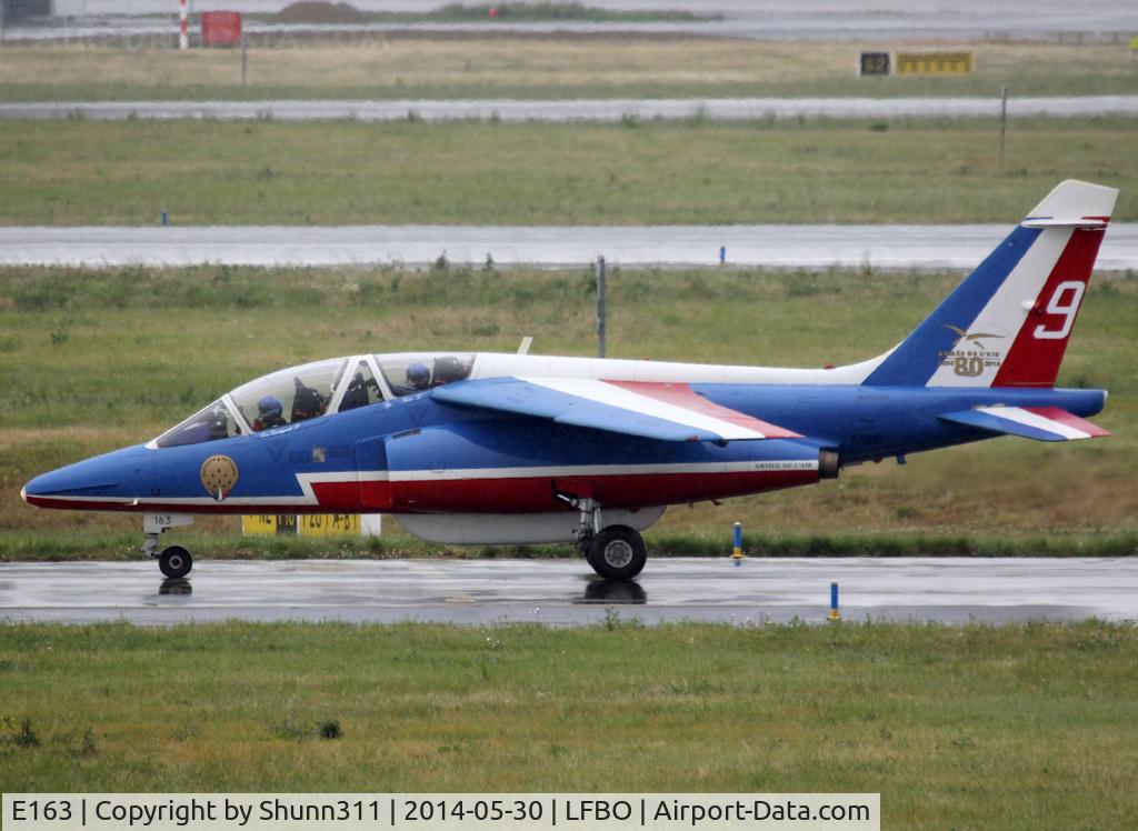E163, Dassault-Dornier Alpha Jet E C/N E163, Taxiing to the General Aviation area... Participant of the Muret AirExpo Airshow 2014... Additional 80th anniversary patch...