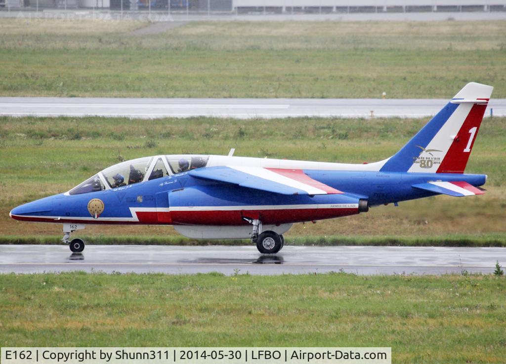 E162, Dassault-Dornier Alpha Jet E C/N E162, Taxiing to the General Aviation area... Participant of the Muret AirExpo Airshow 2014... Additional 80th anniversary patch...