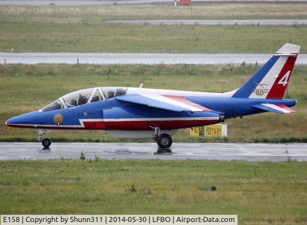 E158, Dassault-Dornier Alpha Jet E C/N E158, Taxiing to the General Aviation area... Participant of the Muret AirExpo Airshow 2014... Additional 80th anniversary patch...