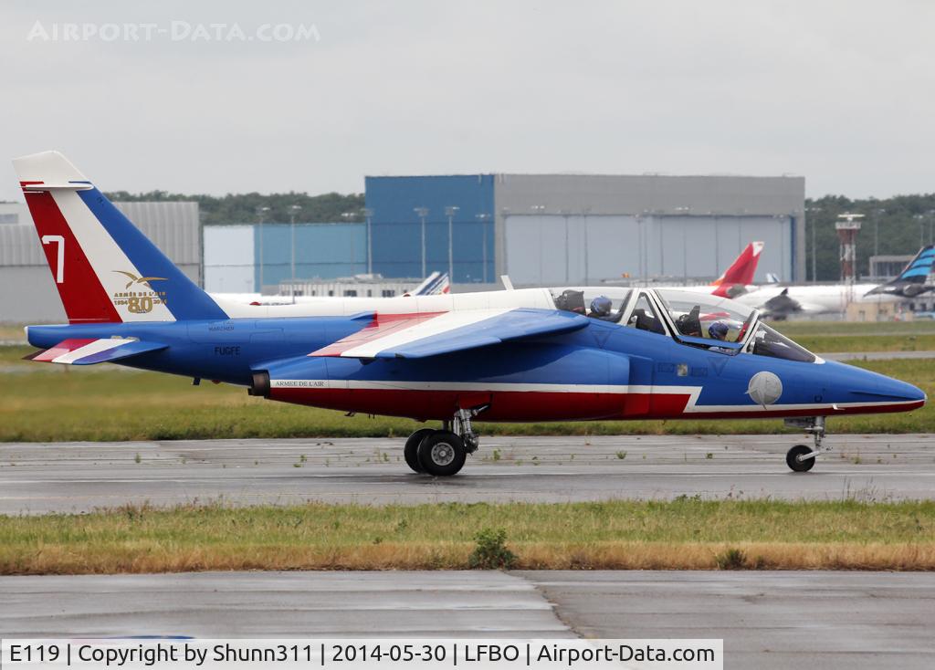 E119, Dassault-Dornier Alpha Jet E C/N E119, Taxiing to the General Aviation area... Participant of the Muret AirExpo Airshow 2014... Additional 80th anniversary patch...