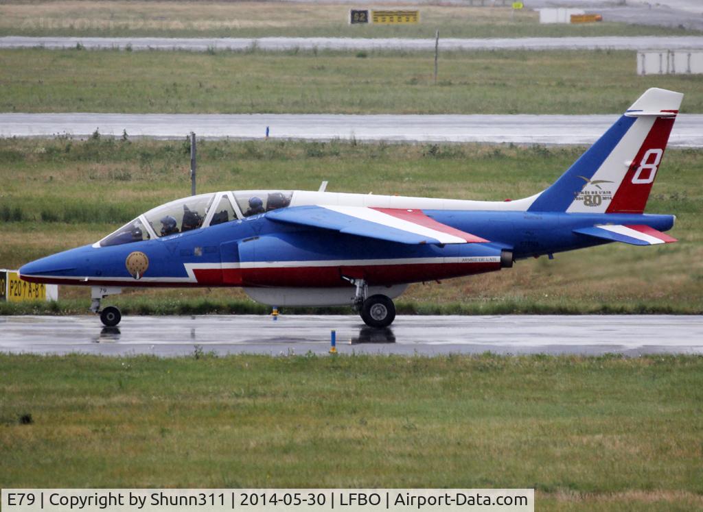 E79, Dassault-Dornier Alpha Jet E C/N E79, Taxiing to the General Aviation area... Participant of the Muret AirExpo Airshow 2014... Additional 80th anniversary patch...