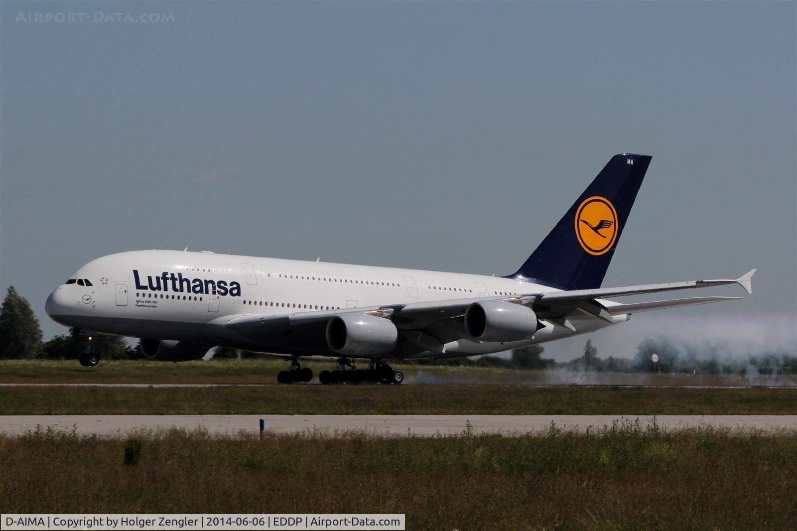 D-AIMA, 2010 Airbus A380-841 C/N 038, Touch down on rwy 26R....