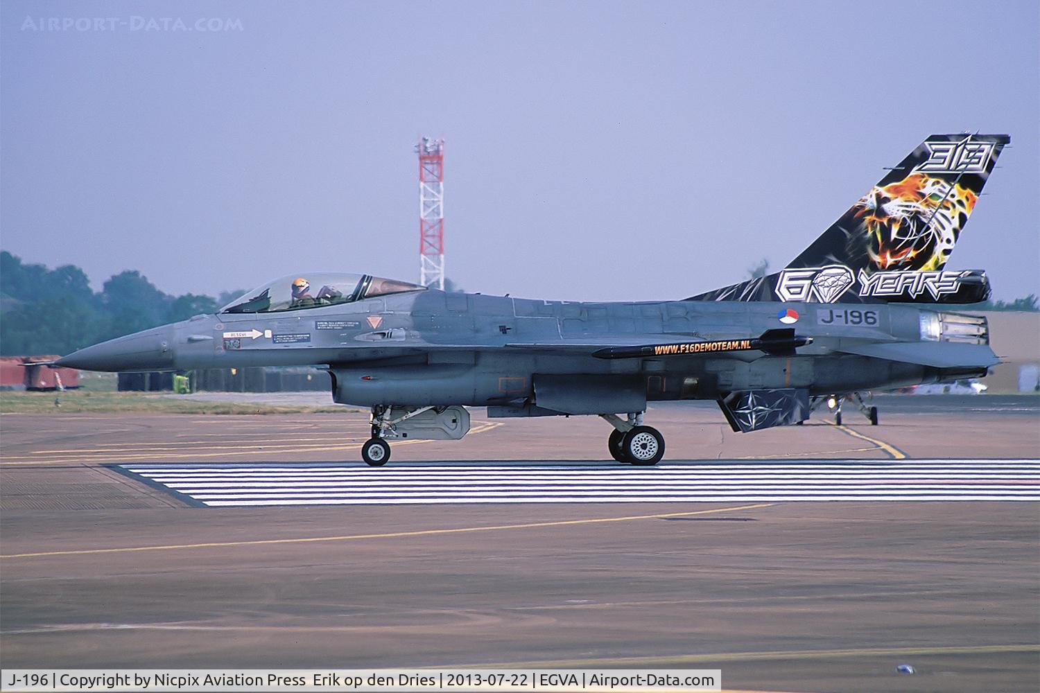 J-196, Fokker F-16AM Fighting Falcon C/N 6D-103, J-196 seen here shortly beofre its'take off run after attending the RIAT-2013