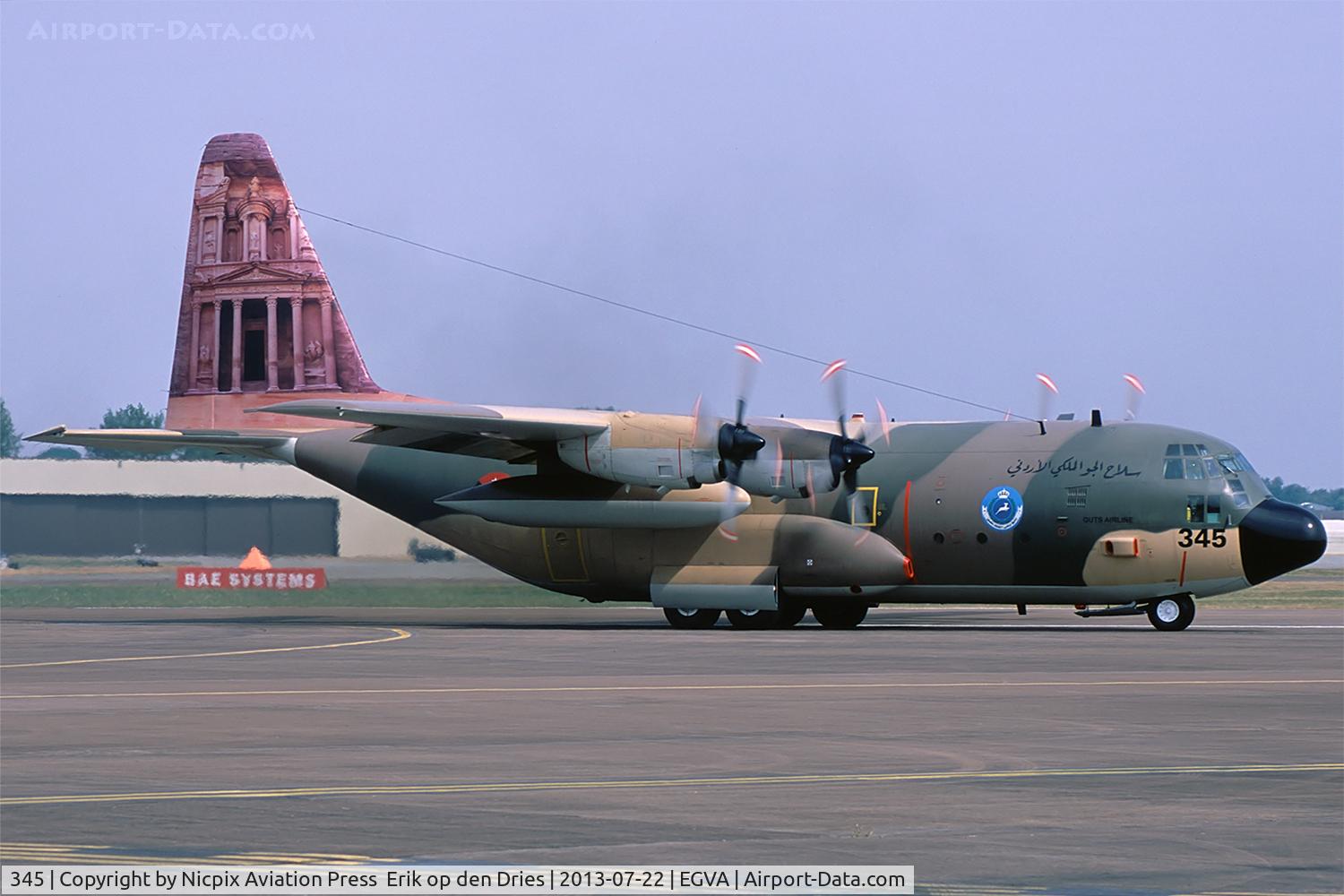 345, 1979 Lockheed C-130H Hercules C/N 382-4813, Royal Jordan AF C-130H 345 on the runway of RAF Fiarford