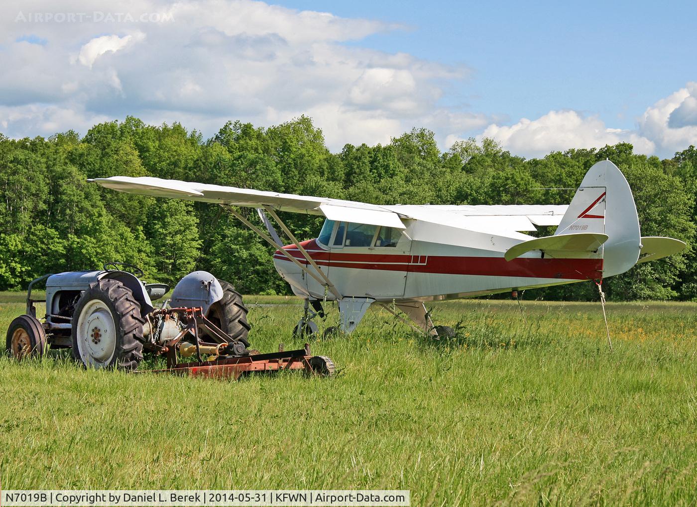 N7019B, 1956 Piper PA-22-150 C/N 22-4270, Lovely to find this classic Tri-Pacer!  Built in 1956, she appears to be about the same age as the Ford tractor next to her.