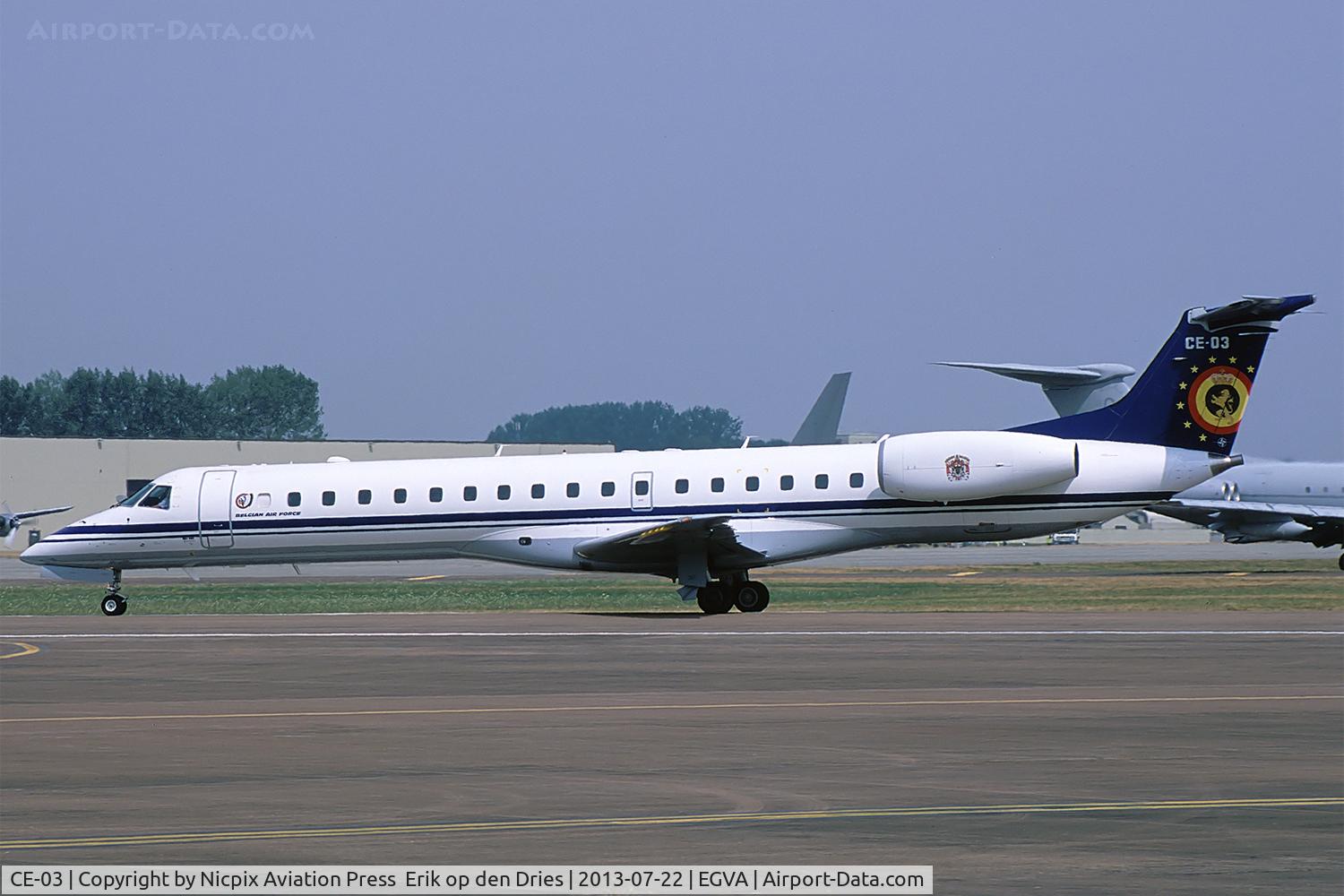 CE-03, 2001 Embraer ERJ-145LR (EMB-145LR) C/N 145526, Belgium AF Embrear EMB-145LR CE-03 was used as a crew ferry between Belgium and RAF Fairford.