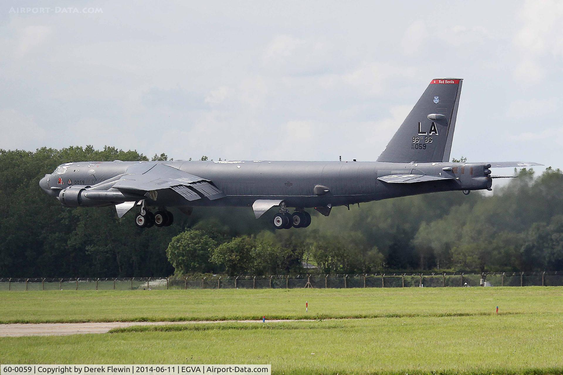 60-0059, 1960 Boeing B-52H Stratofortress C/N 464424, Visiting B-52H, callsign doom 11, go-round, runway 27 at EGVA, following a morning sortie.
