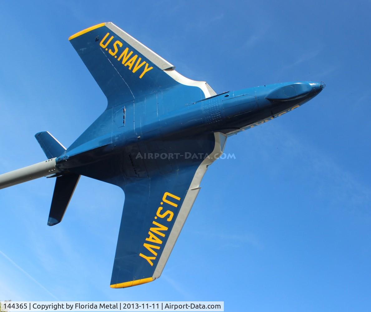 144365, Grumman F9F-8 Cougar C/N Not found 144365, F9F-8 Cougar in Blue Angels colors at the Florida Welcome Center on I-10 near Pensacola
