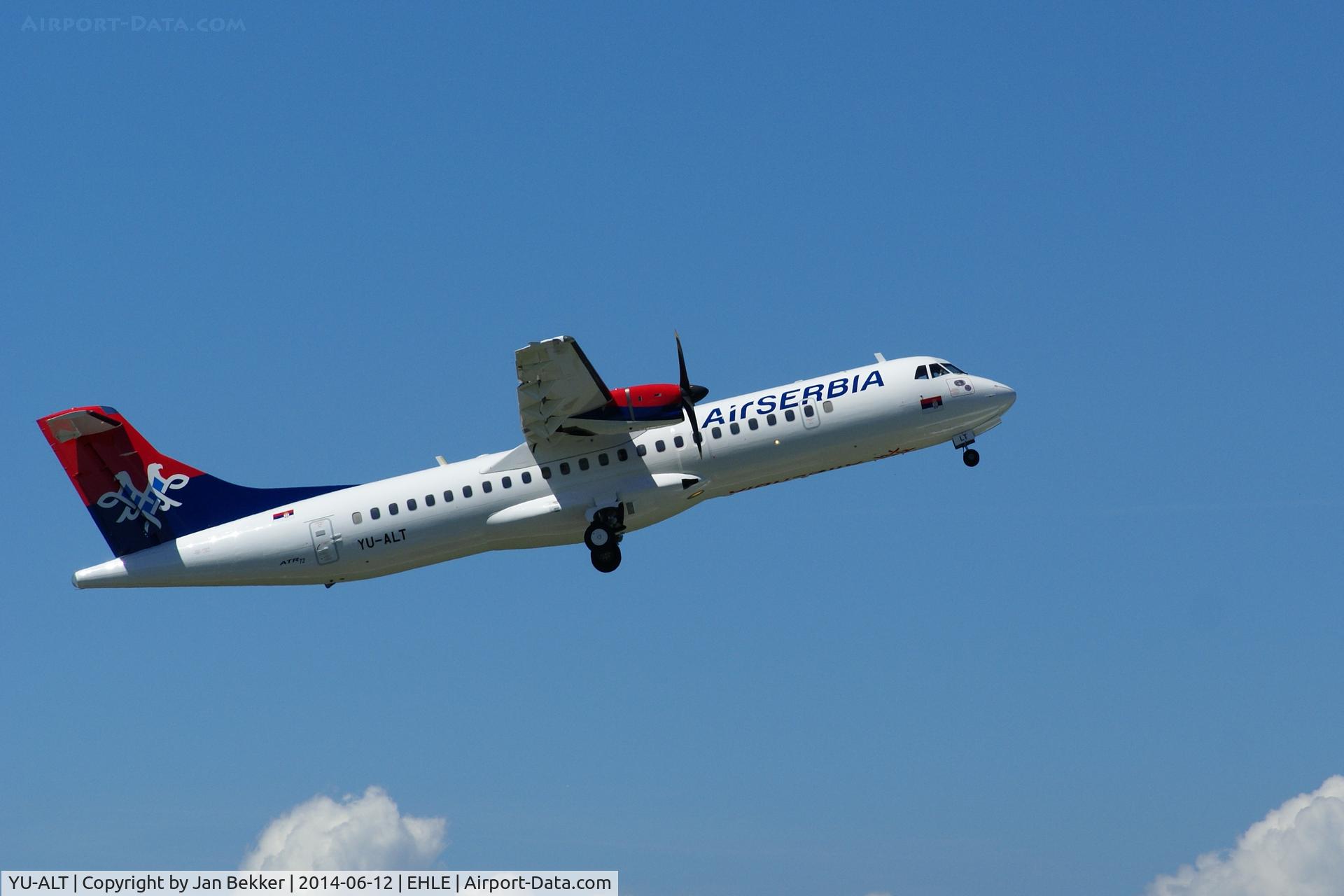 YU-ALT, 1998 ATR 72-500 C/N 555, Departing in its new livery from lelystad Airport to its homevase Belgrade.
