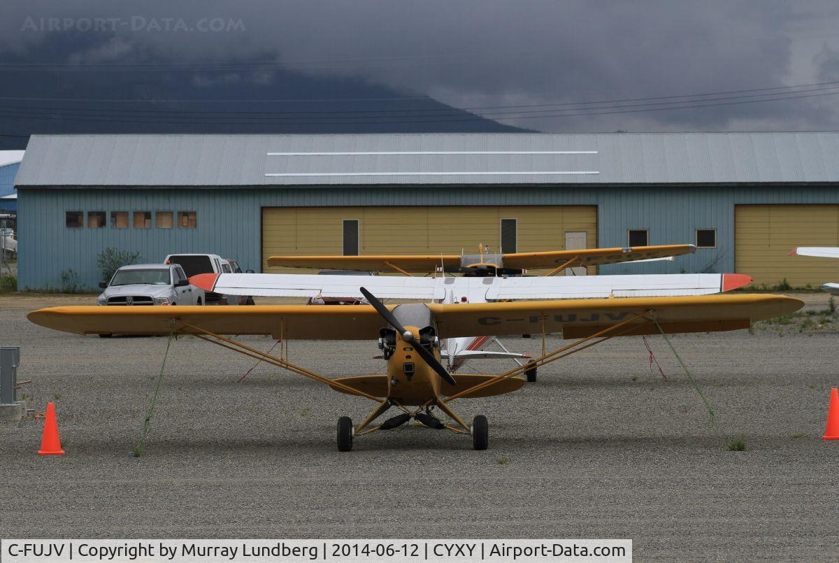 C-FUJV, 1940 Piper J3F-60 C/N 4419, Tied down at Whitehorse, Yukon.