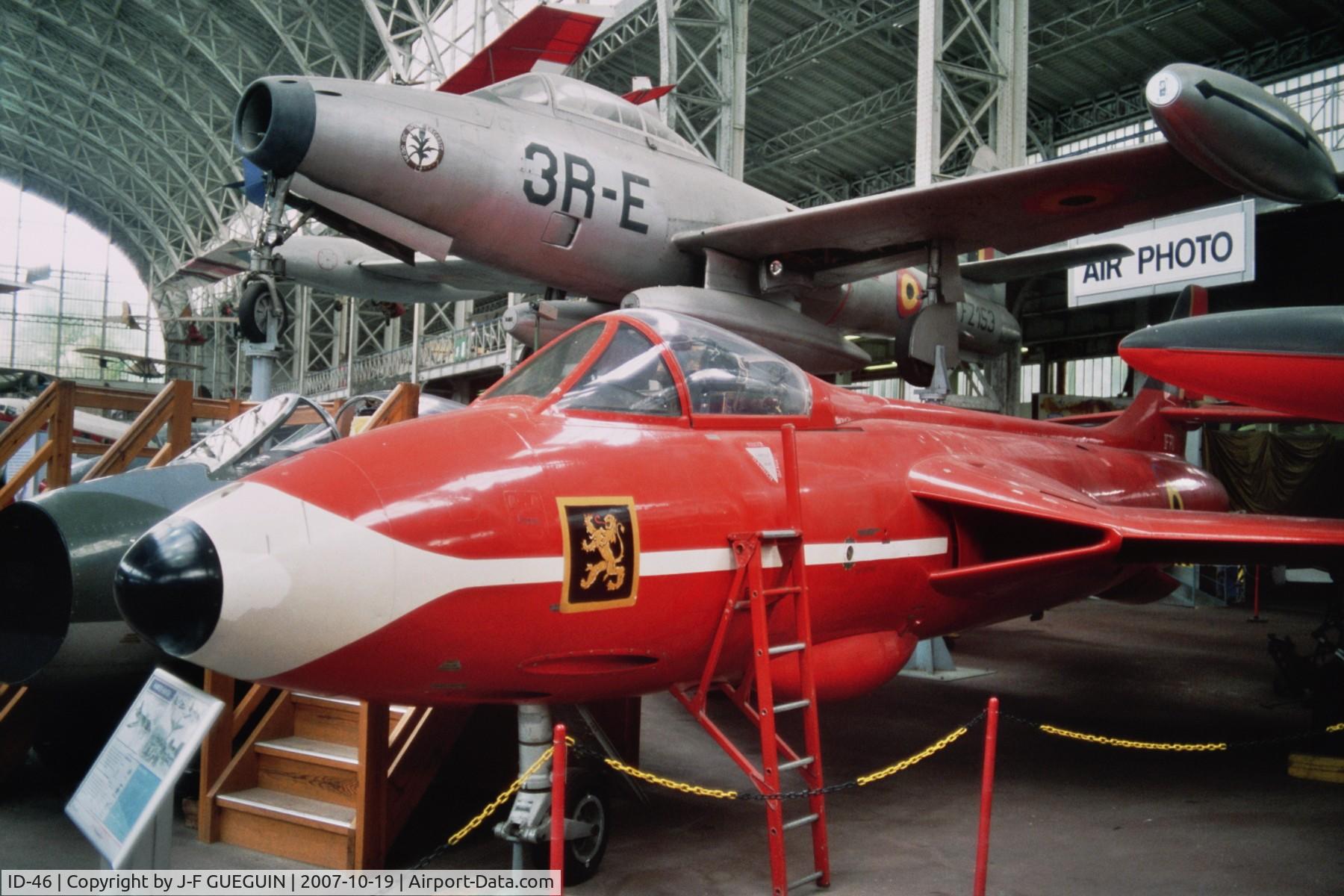 ID-46, Hawker Hunter F.4 C/N AF/HCF59, Hunter ID-46 built by Avions Fairey, painted as IF-70 used by acrobatic team « Diables Rouges », preserved in Belgian Musée Royal de l'Armée.