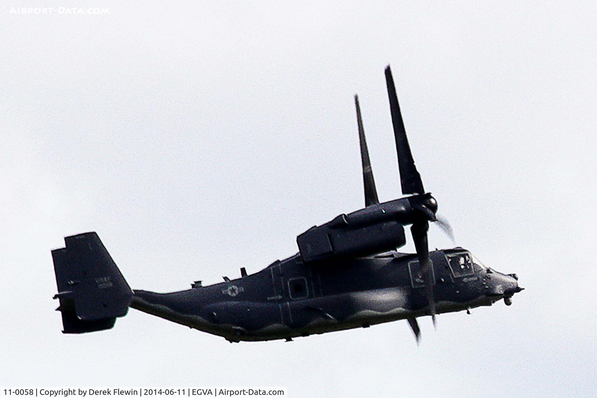 11-0058, 2011 Bell-Boeing CV-22B Osprey C/N D1037, RAF Mildenhall based CV-22B Osprey, seen overflying EGVA, image taken from over 1\4 a mile away.
