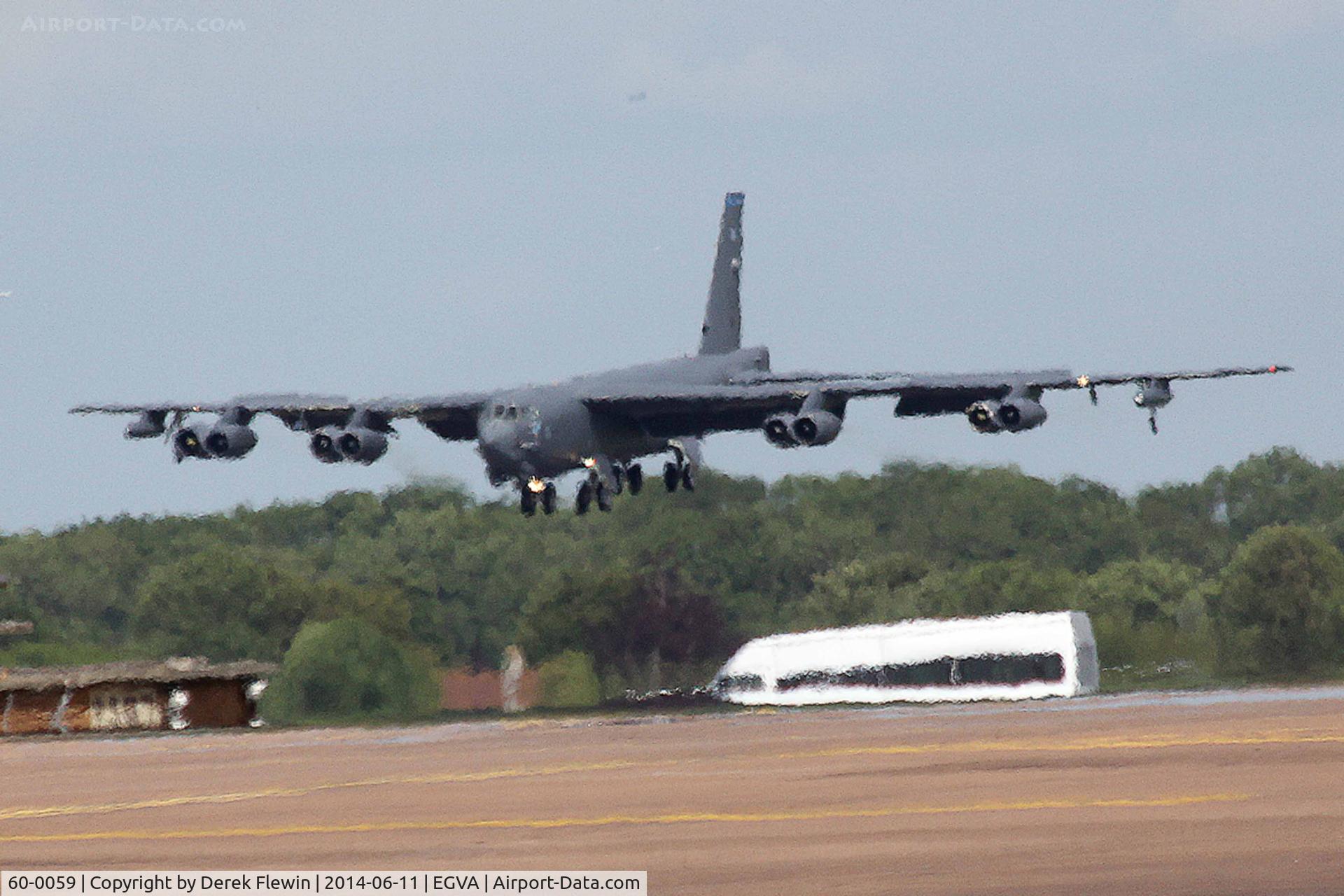 60-0059, 1960 Boeing B-52H Stratofortress C/N 464424, Visiting B-52H, very short finals for runway 27 at EGVA, image taken from over 1\2 a mile away.