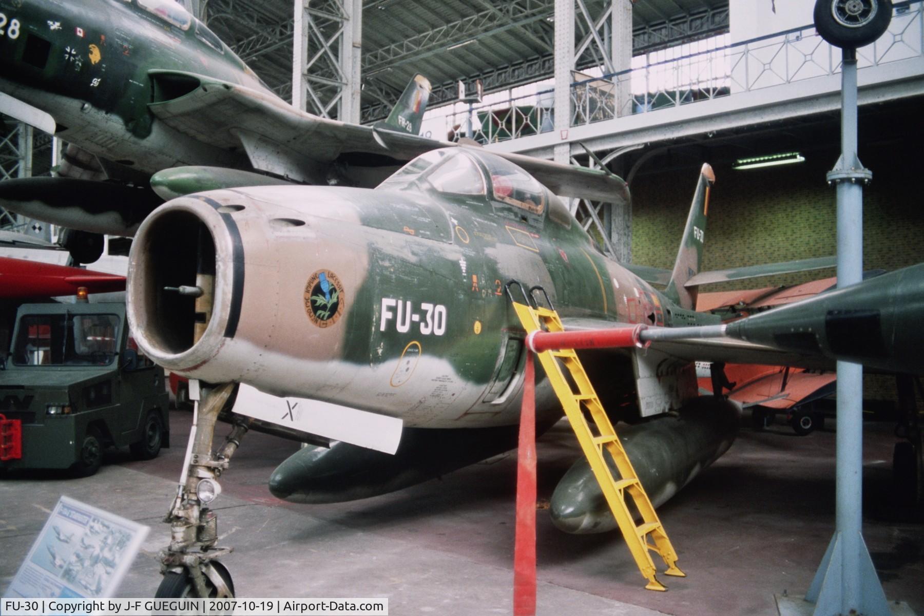 FU-30, 1953 Republic F-84F Thunderstreak C/N Not found (53-6806/FU-30/FU-15, F-84F-51-RE (ex-US serial 52-7169) preserved in Belgian Musée Royal de l'Armée.