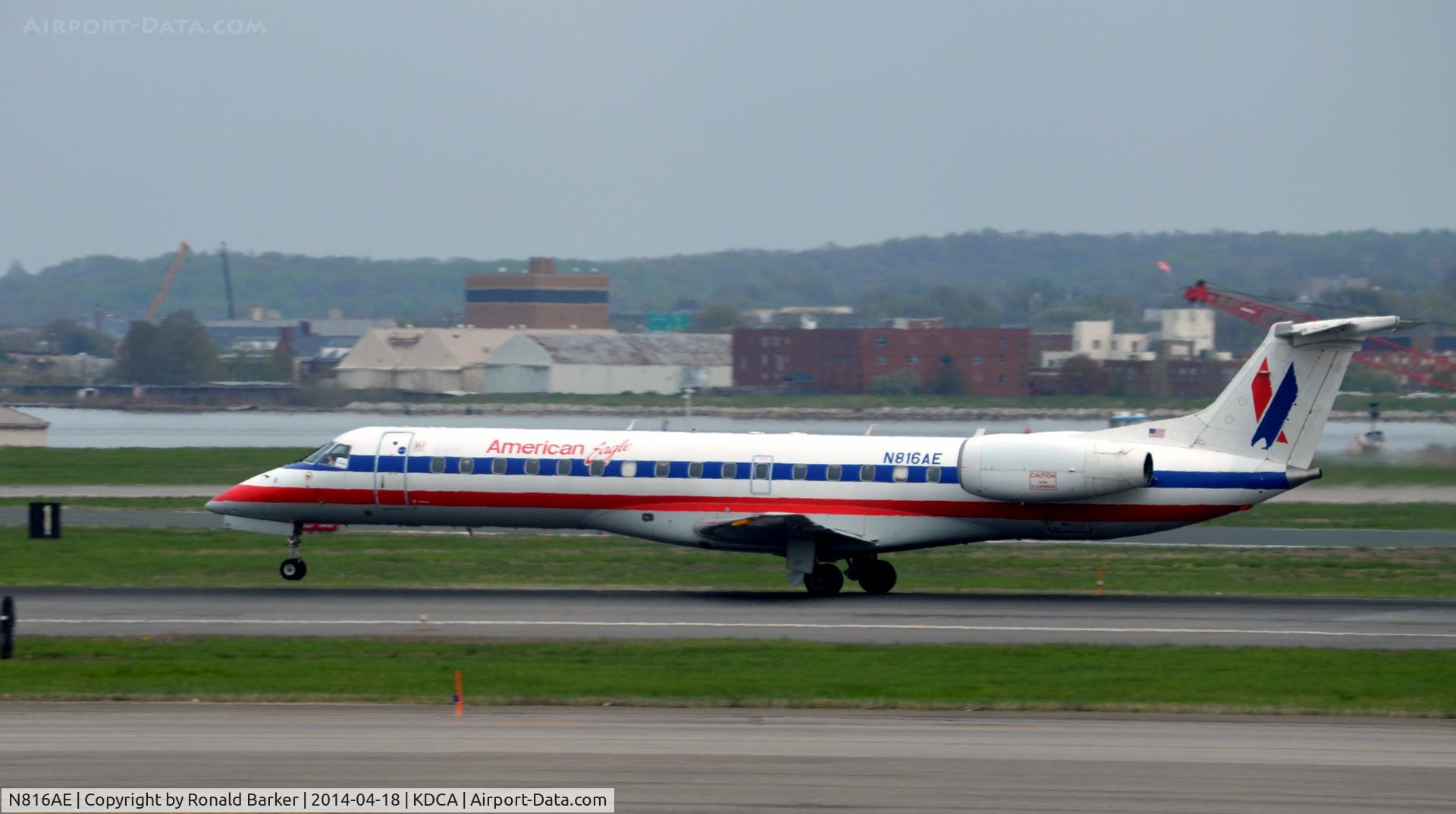 N816AE, 2002 Embraer ERJ-140LR (EMB-135KL) C/N 145552, Takeoff - nose wheel liftoff- roll Reagan