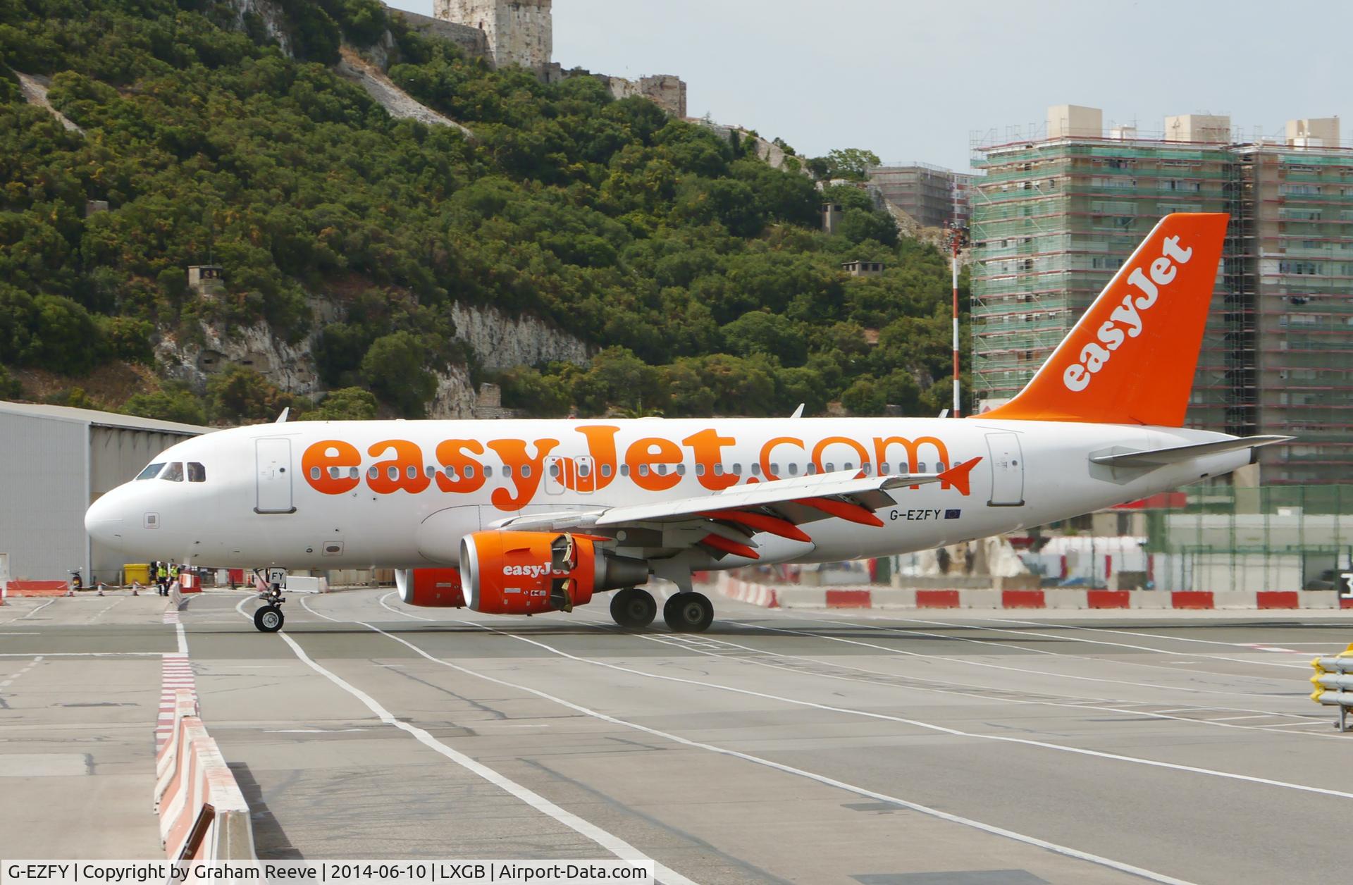 G-EZFY, 2010 Airbus A319-111 C/N 4418, Just landed.